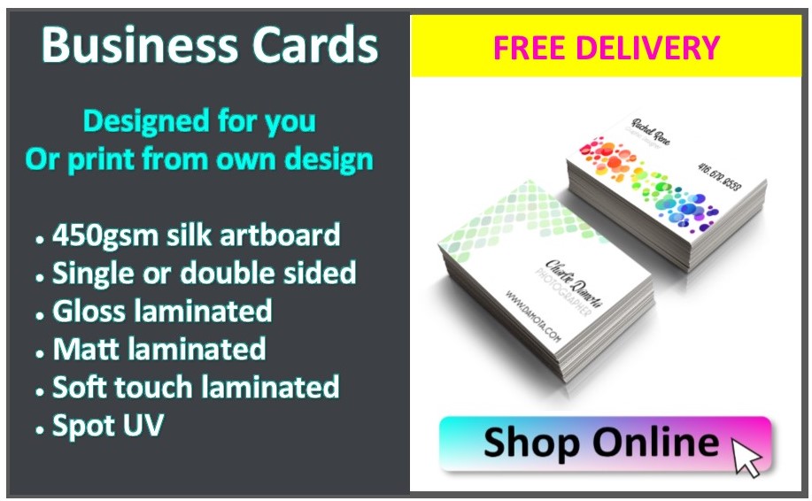 Business cards designed and printed