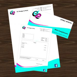 Stationary design bespoke letterheads, compliment slips, blank invoices. Printed or Digital. Small and large quantities. Free Delivery