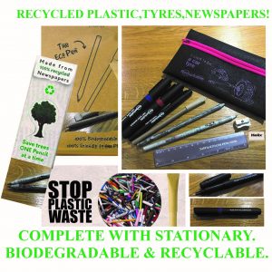 Eco friendly Pencil Case & Stationary Set made from recycled materials